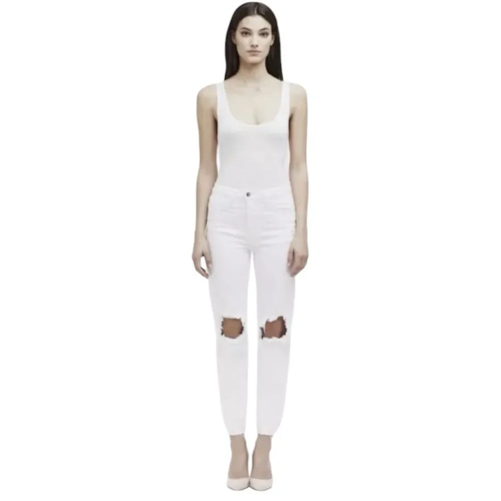 L’AGENCE ‘Audrina’ High Rise Jean In Blanc Worn Destruct Size 25